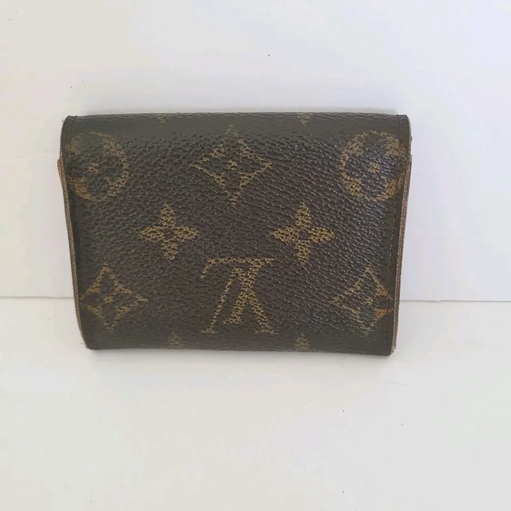 Louis Vuitton LV Micro Brown Folding Monogram Leather Card Wallet Small Authenti